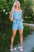 Tied Spaghetti Strap Denim Romper - Hovatok