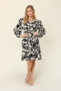 Double Take Full Size Printed Ruffle Hem Dress with Pocket - Hovatok