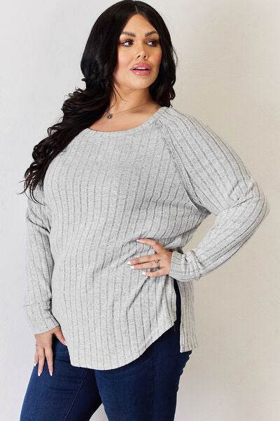 Basic Bae Full Size Ribbed Round Neck Slit T-Shirt - Hovatok