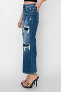 Risen Full Size High Rise Patch Detailed Wide Leg Crop Jeans - Hovatok