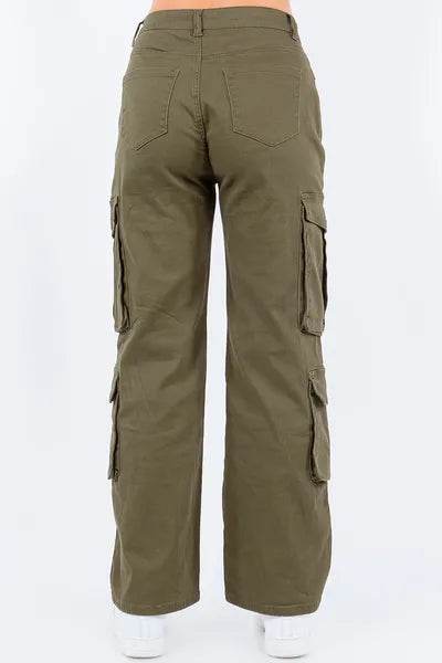 American Bazi Full Size Button Waist High Rise Cargo Pants Plus Size - Hovatok