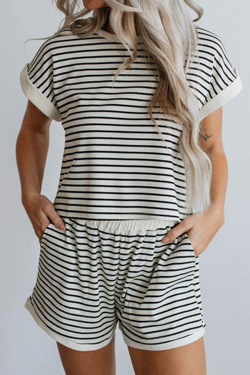 Striped Contrast Top and Shorts Set - Hovatok