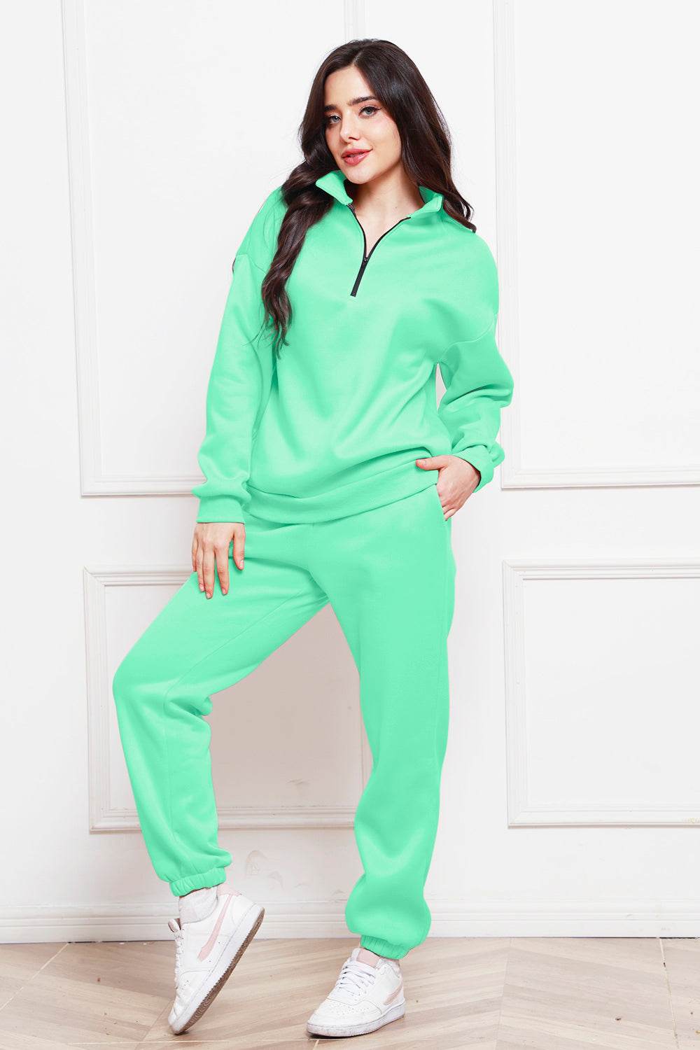 Half Zip Long Sleeve Sweatshirt and Pants Set - Hovatok