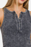 Zenana Washed Ribbed Half Snap Seamless Tank - Hovatok