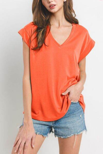 Ces Femme Modal V-Neck Cap Sleeve T-Shirt - Hovatok
