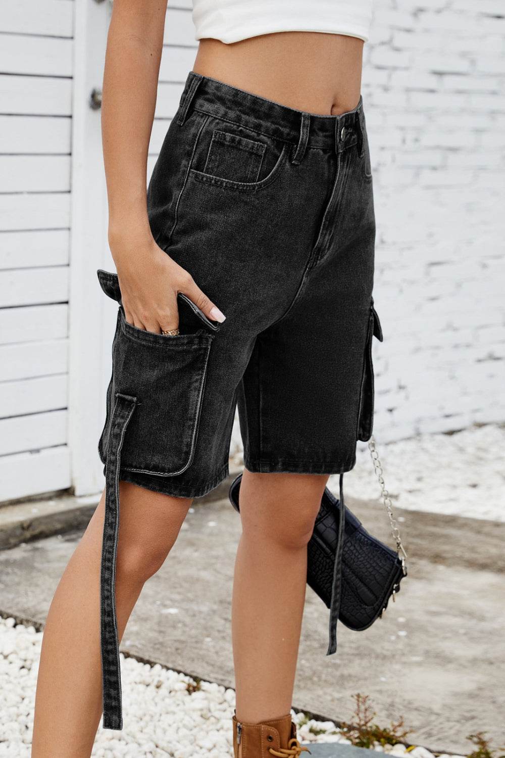 Washed Cargo Denim Shorts - Hovatok
