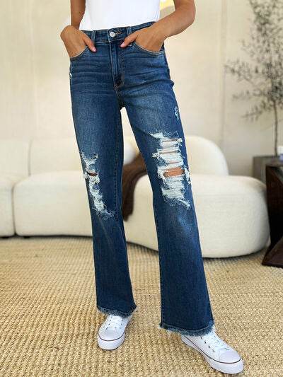 Judy Blue Full Size Mid Rise Distressed Raw Hem Jeans - Hovatok