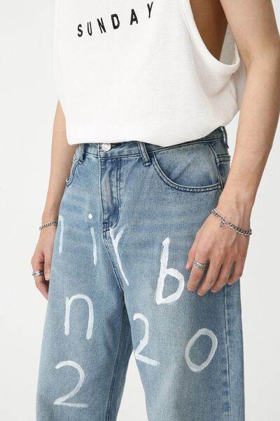 Men's Graffiti Wide Leg Jeans - Hovatok