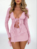 Devine Tied Front Ruffled Long Sleeve Lace Shirt - Hovatok