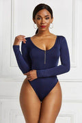 Half Zip Scoop Neck Long Sleeve Bodysuit - Hovatok