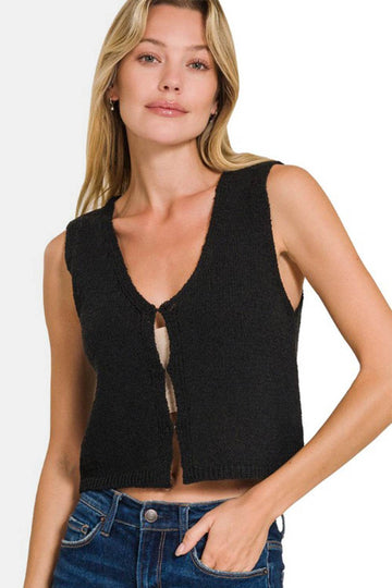 Zenana Hook and Eye Closure V-Neck Sweater Vest - Hovatok