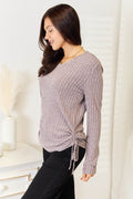 Double Take Drawstring Ribbed Long Sleeve T-Shirt - Hovatok