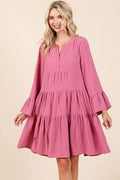 Mittoshop Tiered Notched Flare Sleeve Dress - Hovatok