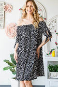 Heimish Full Size Short Sleeve Off Shoulder Animal Mini Dress Plus Size - Hovatok