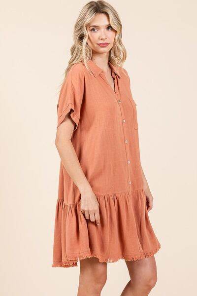 Mittoshop Linen Blend Button Down Shirt Mini Dress - Hovatok