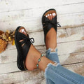 Tied Open Toe Low Heel Sandals - Hovatok