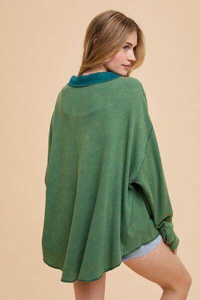 Annie Wear Waffle-Knit Mineral Washed Button Down Shirt - Hovatok