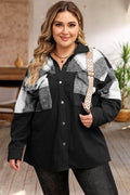 Plus Size Plaid Snap Down Jacket with Pockets - Hovatok