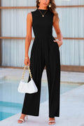 Mock Neck Sleeveless Wide Leg Jumpsuit - Hovatok