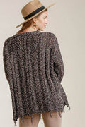 Umgee Full Size Frayed Hem Cable Knit Round Neck Sweater Plus Size - Hovatok