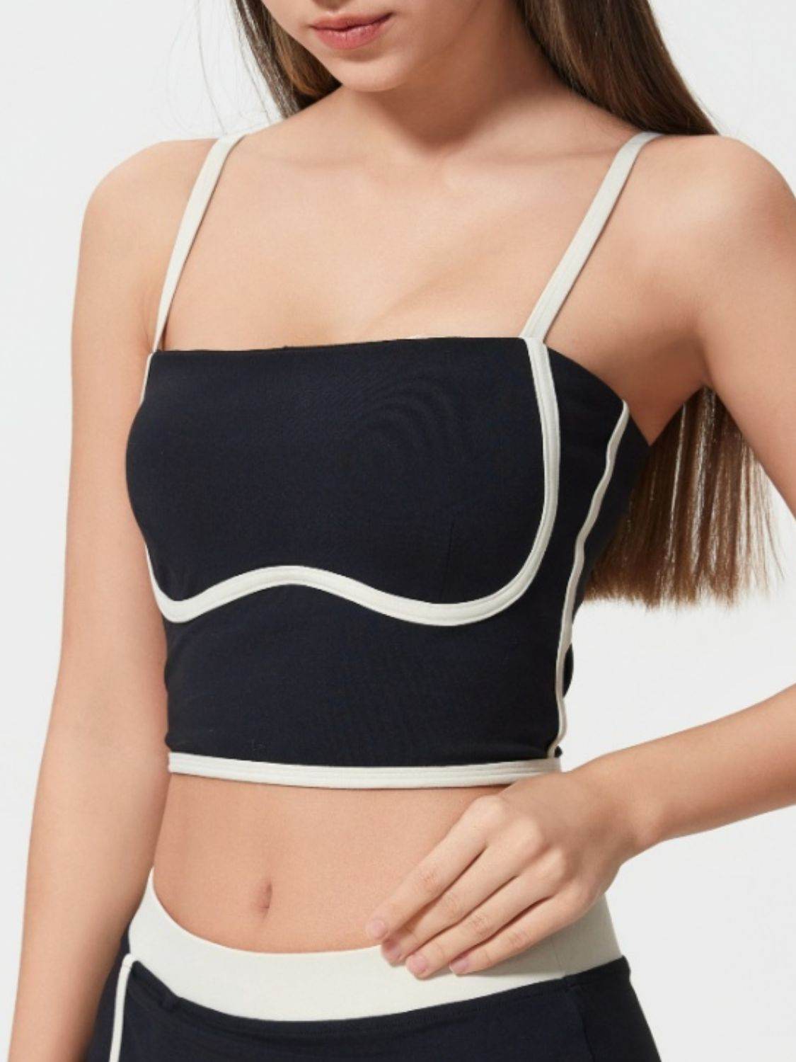 Millennia Contrast Trim Square Neck Active Cami with Detachable Chest Pads - Hovatok