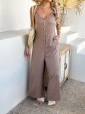 Devine Button Front Knotted Strap Wide Leg Jumpsuit - Hovatok
