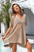 Angel Wings Openwork Slit Scoop Neck Cover Up - Hovatok