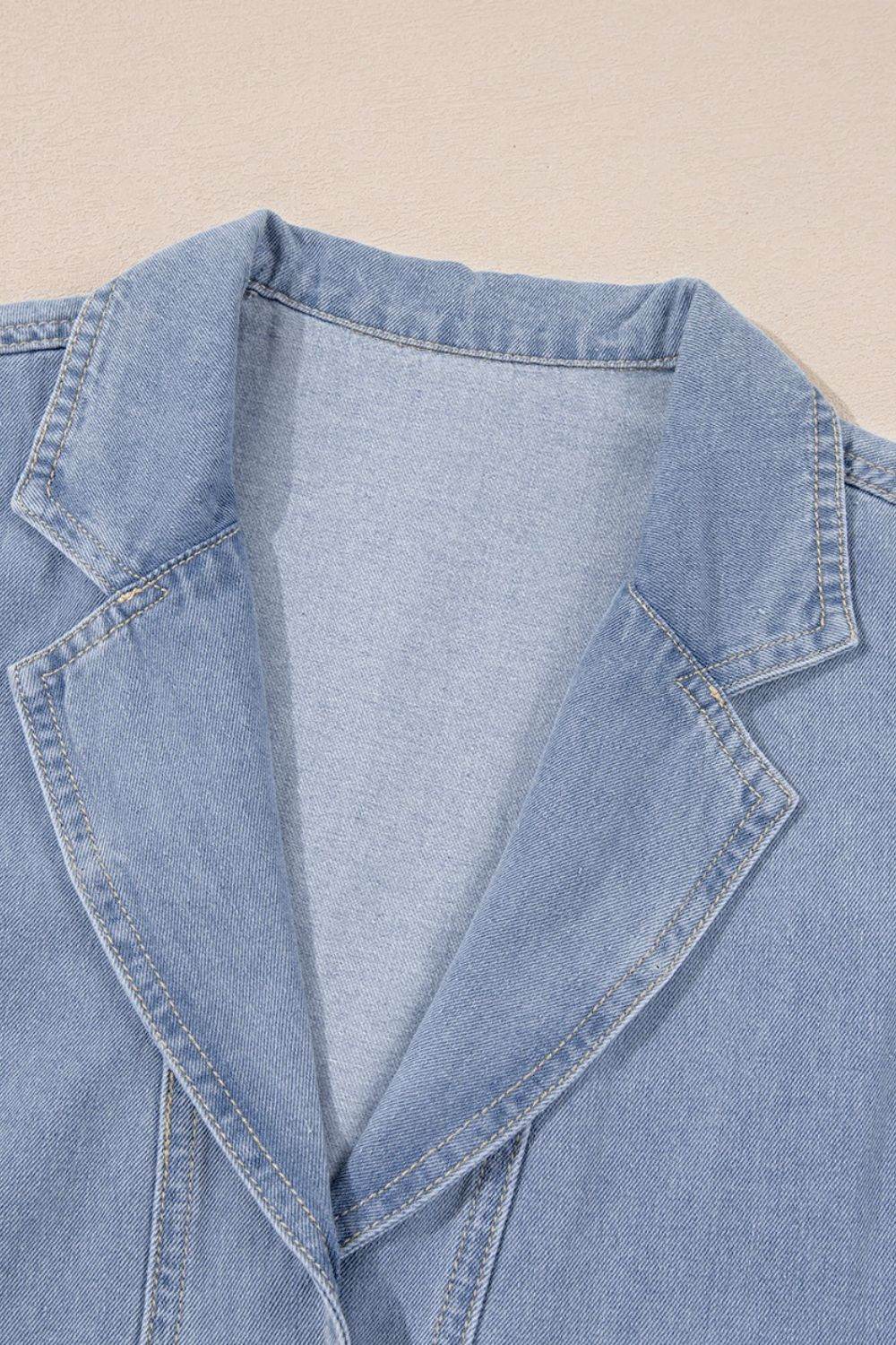 Lapel Neck Cap Sleeve Denim Babydoll Dress - Hovatok