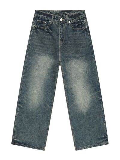 Men's Washed Wide Leg Jeans - Hovatok