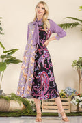 Celeste Full Size Paisley And Floral Contrast Tent Midi Dress Plus Size - Hovatok