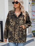Leopard Button Up Drop Shoulder Denim Jacket - Hovatok