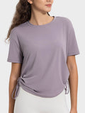 Millennia Drawstring Round Neck Short Sleeve Active T-Shirt - Hovatok
