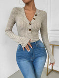 Perfee V-Neck Long Sleeve Bodysuit - Hovatok