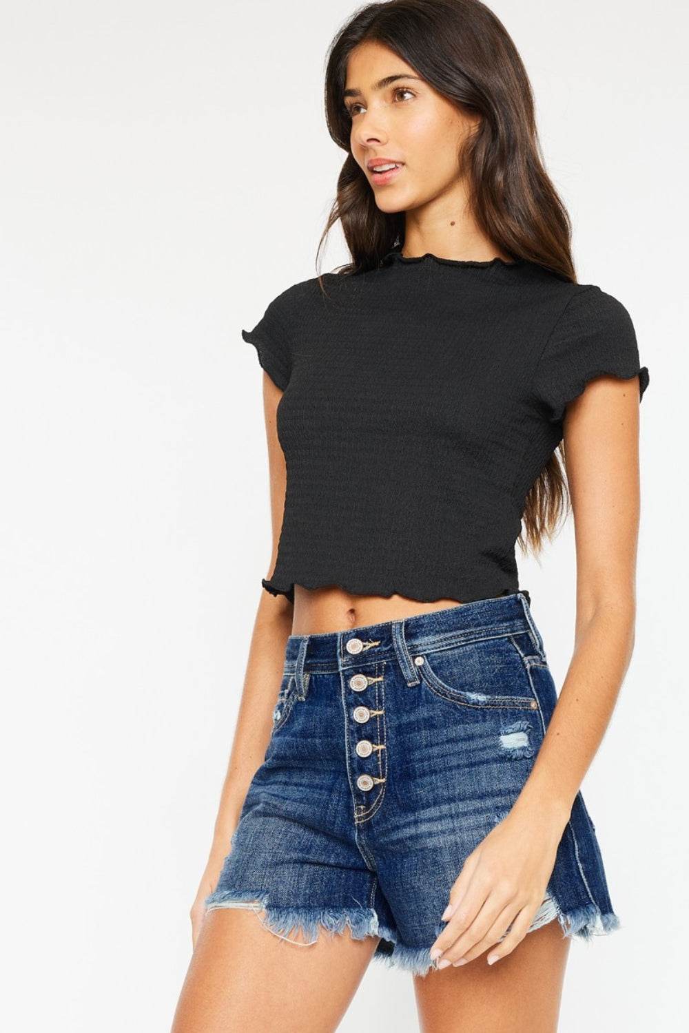 Kancan Raw Hem Button-Fly Denim Shorts - Hovatok
