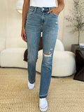Judy Blue Full Size Mid Rise Destroyed Hem Distressed Jeans - Hovatok
