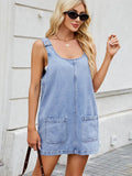 Scoop Neck Wide Strap Denim Dress - Hovatok