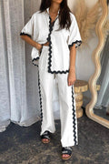 Contrast Trim Half Sleeve Top and Pants Set - Hovatok