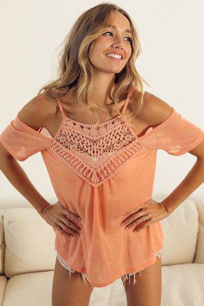 BiBi Front Crochet Lace Adjustable Strap Top - Hovatok