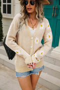Angel Wings Daisy Pattern Button Front Cardigan - Hovatok