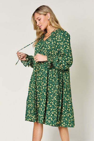 Double Take Full Size Printed Ruffle Hem Long Sleeve Tiered Dress - Hovatok