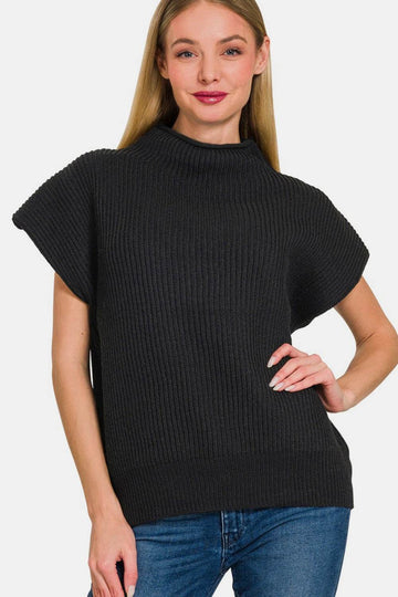Zenana Short Sleeve Mock Neck Sweater - Hovatok