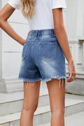 Distressed Raw Hem Asymmetric Waist Denim Shorts - Hovatok