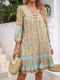 Devine Tassel Floral Tie Neck Mini Dress - Hovatok