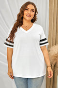 Plus Size Striped V-Neck Tee Shirt - Hovatok