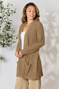 Basic Bae Full Size Ribbed Open Front Cardigan with Pockets - Hovatok