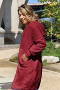 Double Take Full Size Hooded Teddy Bear Jacket with Thumbholes - Hovatok