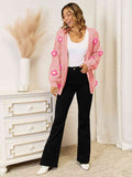 Angel Wings Flower Dropped Shoulder Open Front Cardigan - Hovatok