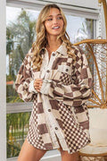 BiBi Checkered Button Down Corduroy Shacket - Hovatok