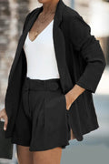 Longline Blazer and Shorts Set with Pockets - Hovatok