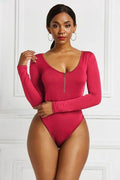 Half Zip Scoop Neck Long Sleeve Bodysuit - Hovatok